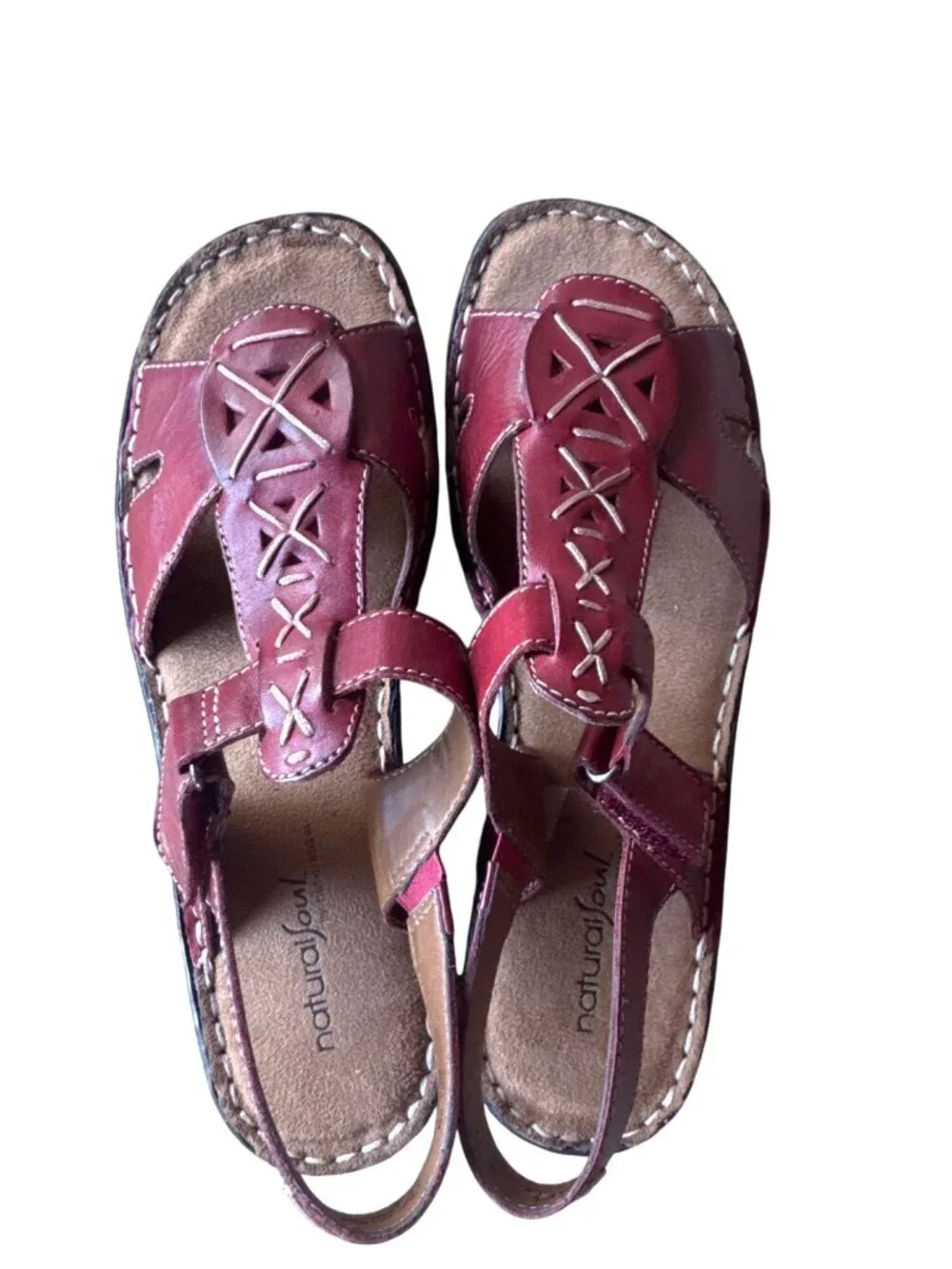 Natural Soul By Naturalizer Red Leather Slingback Sandals Womens 9M Comfort Boho